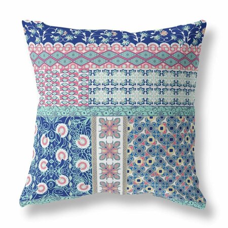 PALACEDESIGNS 18 in. Patch Indoor & Outdoor Zippered Throw Pillow Blue & Pink PA3650686